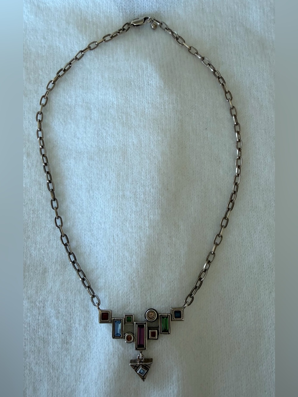 Signed Patricia Locke Light Gold-tone Bar Pendant Necklace with accent stones